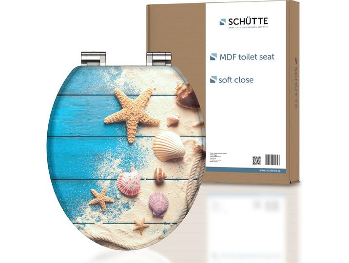 SCHÜTTE MDF WC Sitz BEACH AND WOOD, Toilettendeckel mit Absenkautomatik, Klobrille mit Holzkern, Klodeckel