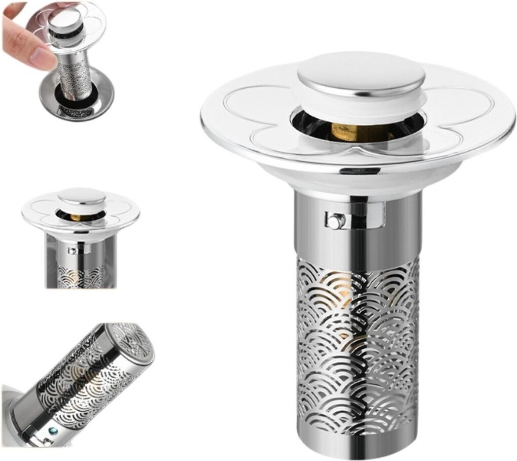 INF Pop-up Ablaufstopfen 2er-Set, 304 Edelstahl Silber Druckknopf-Ablaufstopfen für US-Standard Waschbecken