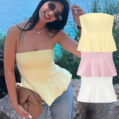 Retailers Go Sexy Butter Yellow Cami Ruffles Tube Top, Summer Fashion For Women, Strapless Streetwear Girl Tops, Holiday Party Wear white s