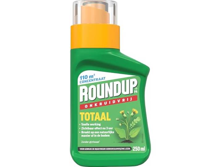 Roundup Totaal Onkruidvrij Concentraat 250ml, Geschikt voor 110 m², Voor Bestrating en Grind, Zichtbaar na 3 Uur