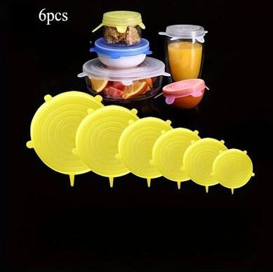 Inspired Finds 6 Piece Reusable Silicone Bowl Lids For Food Storage And Kitchen Leftovers yellow