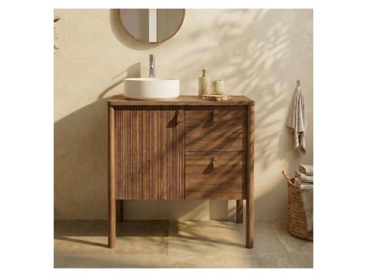 Meuble JOY chêne 80cm sur pieds vasque blanche et robinet
