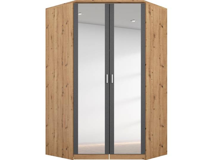 Eckkleiderschrank RAUCH Bremen , grau (grau, eiche artisan), B:117cm H:199cm T:118cm, Holzwerkstoff, Schränke, Eckkleiderschrank, mit 8 Einlegeböden