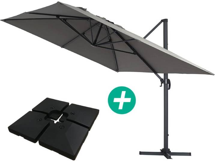 Ampelschirm aus Alu \ Sun 4\ - Rechteckig - 3 x 4 m - Grau - Platten zur Beschwerung inbegriffen