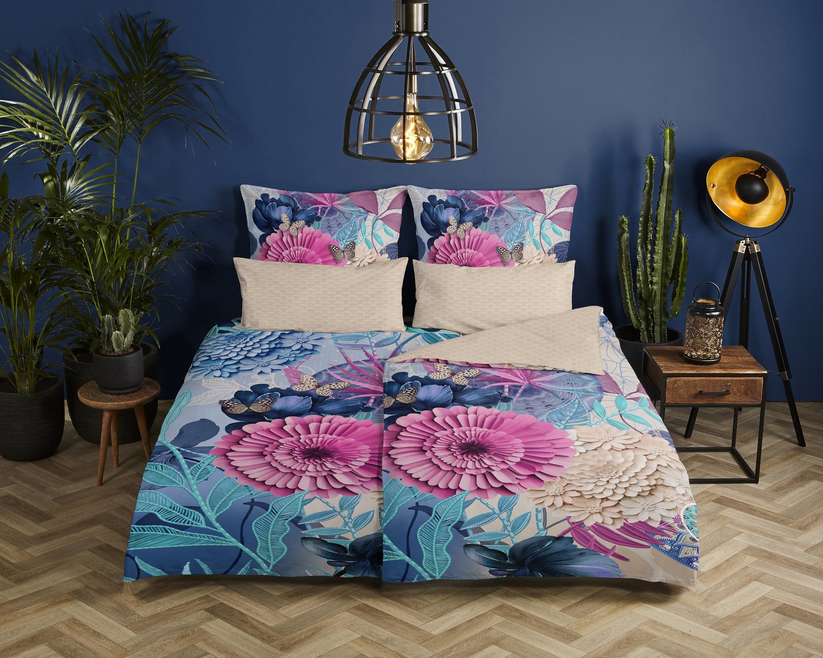 HIP Dekbedovertrek Nishell Blauw 100% Katoen met Bloemmotief