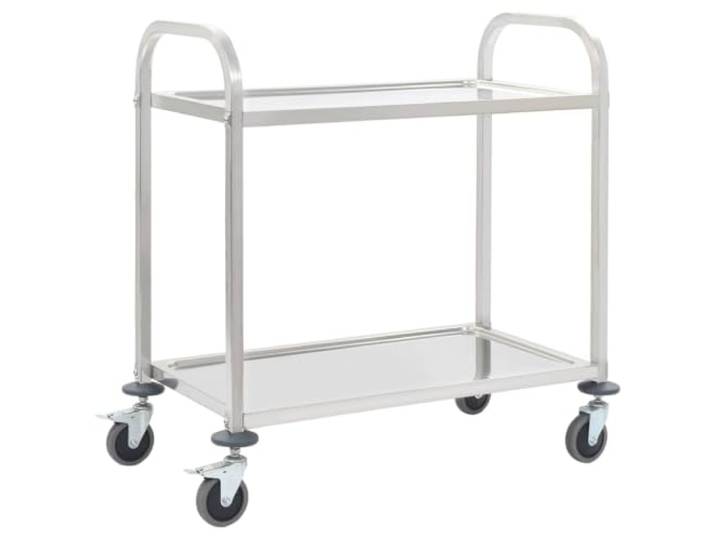 Foknhdi Servierwagen Edelstahl 2 Etagen Küchenwagen mit Rollen 96,5x55x90cm Zweistufiger Rollwagen aus Edelstahl für Küche, Events und Gastronomie, leise fahrbar mit zwei Feststellbremsen.