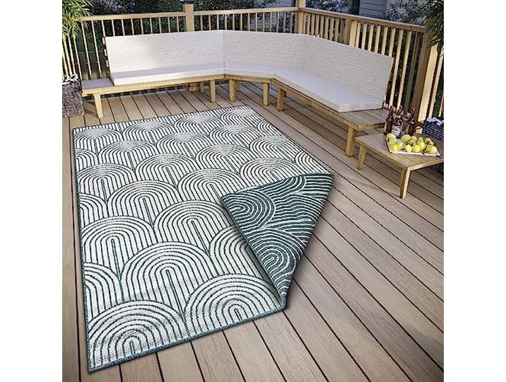 Hanse Home Pangli Tapis d'extérieur résistant aux intempéries – Tapis réversible Style scandinave bohème imperméable uni géométrique Effet 3D pour Jardin\, Balcon\, terrasse\, Salon – Vert 160 x 230 cm