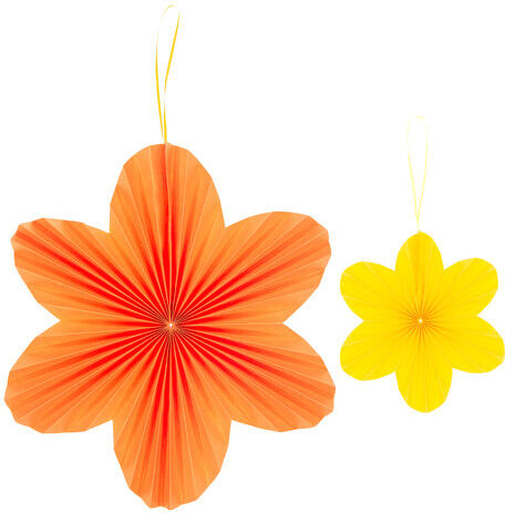 Papier-Blumen, orange, gelb, 2 Stück
