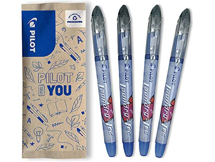 PILOT - Set van 4 Laundry Tech - Textielmarkeerstift - Speciale textielinkt, wasbestendig - Ideaal om voornamen op labels te schrijven - Zwart - Fijne punt