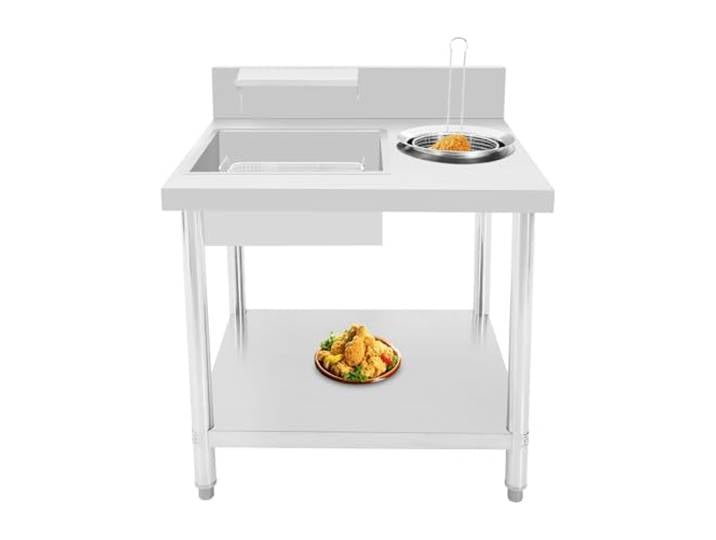 Fermoirper Paniertisch Breeding Table Gewerbliche Arbeitsplatte Panieren von frittiertem Hähnchen Aus Edelstahl mit Behälter und Korb für Hühnchenrestaurants Fastfood-Restaurants Hotels