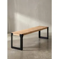 Esszimmerbank Massivholz Metall ohne Lehne, Akazie 140x40x45 cm