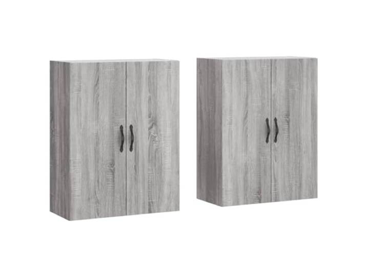 2er Set Wandschraenke Grau Sonoma Holzwerkstoff Haengeschrank mit Tuere Wandmontage spart Bodenflaeche, feuchtigkeitsbestaendig, glatte Oberflaeche, als Sideboard-Aufsatz nutzbar, Schrauben und