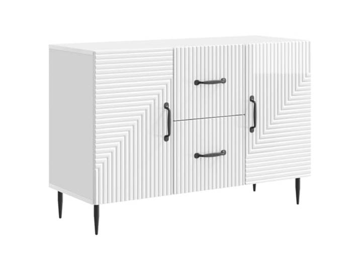 GFMGUEMV Sideboard Hochglanz Weiß Holzwerkstoff 89 x 34,5 x 60 cm Vintage-Design, konische Beine, Stangengriff, Wandbefestigung inklusive, pflegeleichte Oberfläche