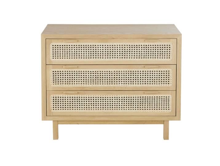 Kommode aus Eichenfurnier und Rattanflechtwerk, B 100 cm
