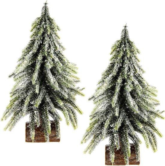 Set van 2 Mini Dennebomen Flair Flower Decoratieve Kerstversiering Groen-Wit H 25 x B 15 x D 15 cm