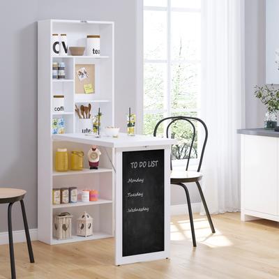 GREATPLANINC Fold-out Convertible Writing Table, Wall Mount Desk Cabinet, Home Office Desk with Side Shelf and Writing Blackboard