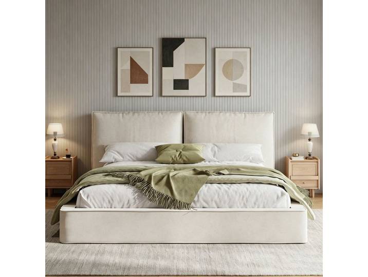 Bladez - Lit capitonné 180x200cm - Lit avec tête de lit capitonnée - Tissu chenille - Beige