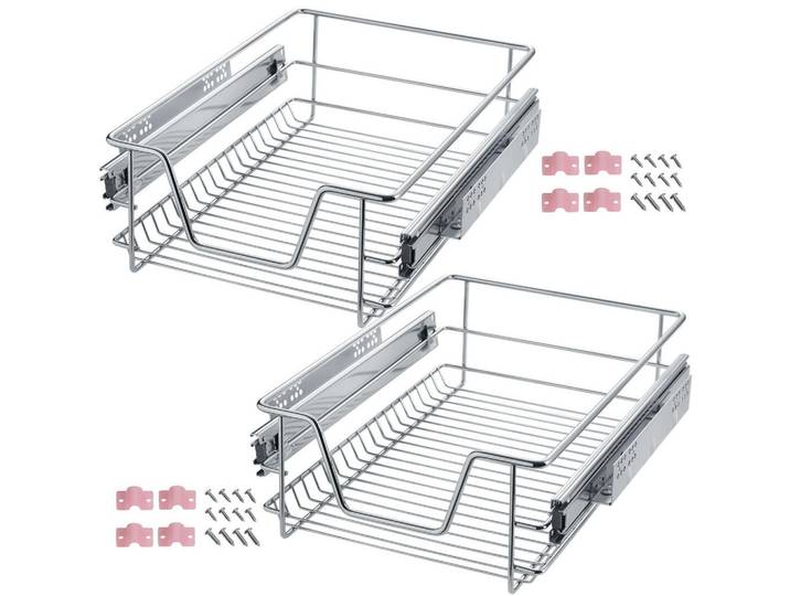 tectake Teleskopschublade 2er Set, einfache Montage, grau, Grau, Metall, 37x14x44 cm, Schlafzimmer, Kleiderschränke, Schranksysteme