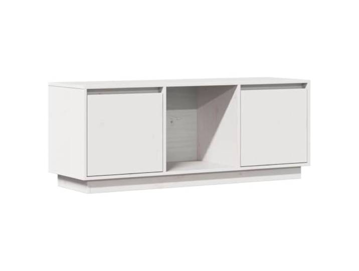 KGFHERENB TV-Schrank Weiß 110,5x35x44 cm Kiefer Massivholz Lowboard Offene Fächer für Spielkonsolen und Receiver im Wohnzimmer mit stabiler Ablage für Dekoration und Bilderrahmen.