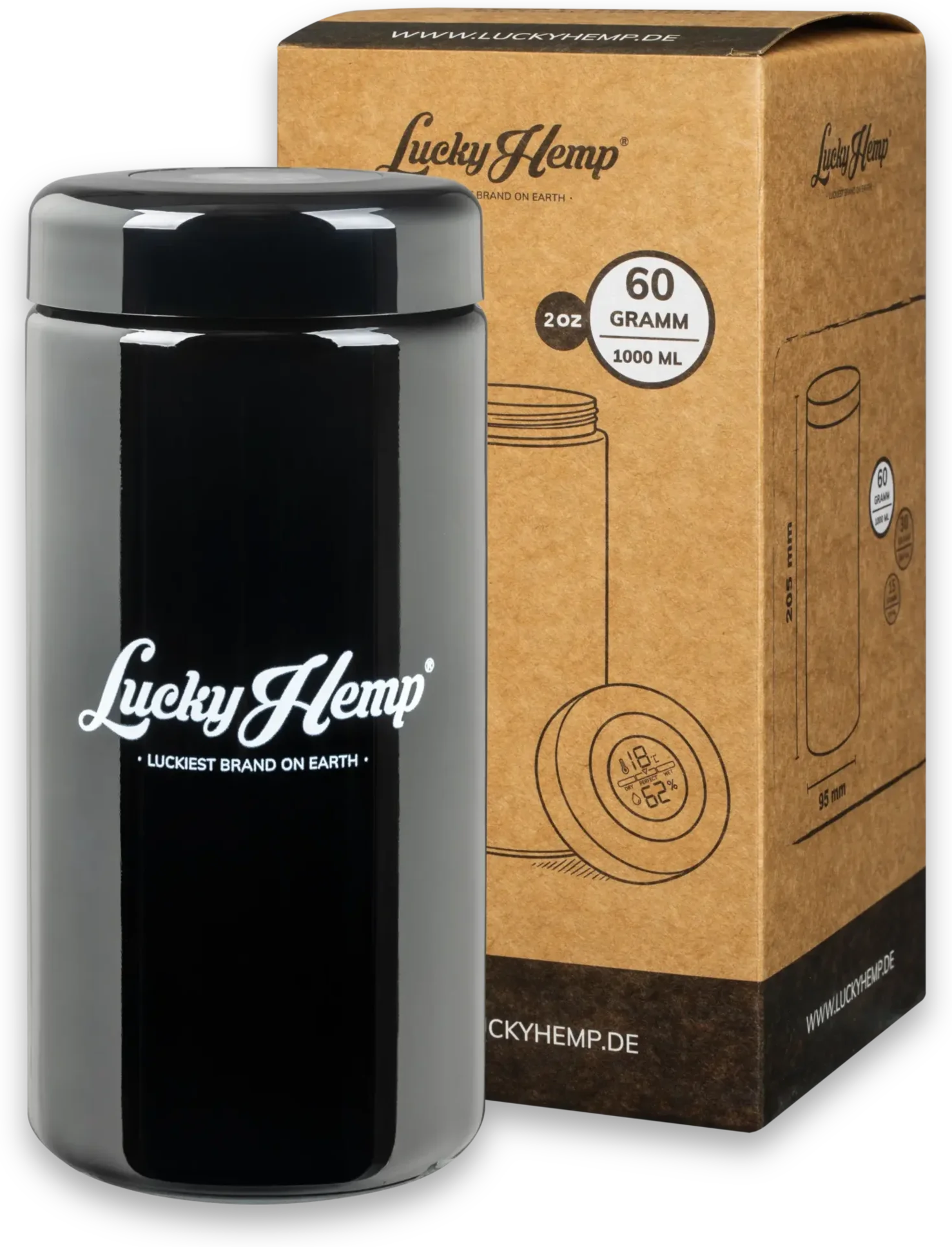 LuckyCure Humidor Glas mit Thermo-Hygrometer 1000ml