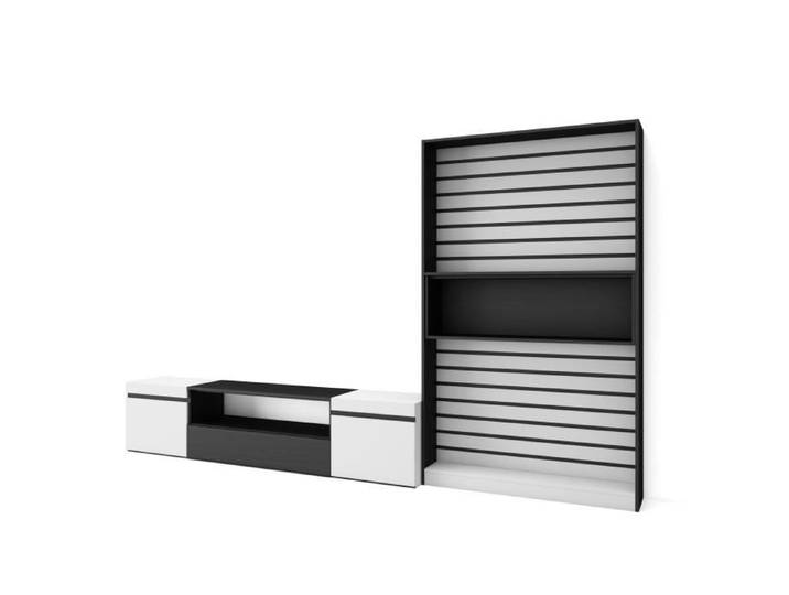 Ensemble Meuble TV - SKRAUT HOME - RF2849 - Blanc et noir - Meuble de salon - 210x186x35cm