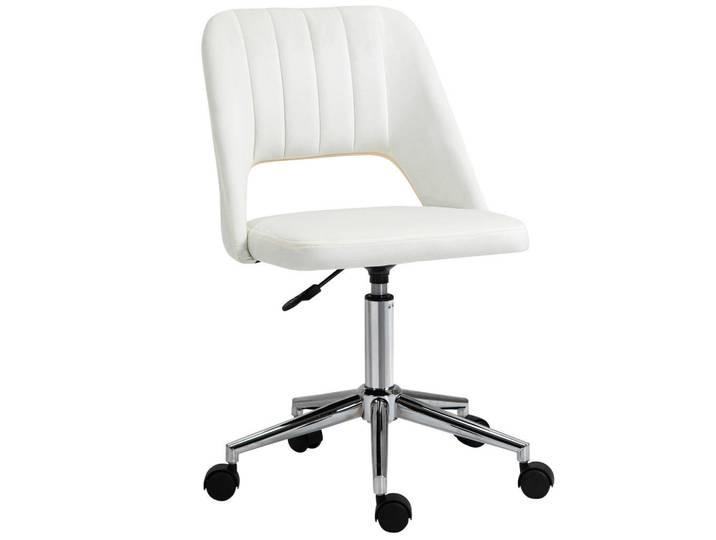 Okwish Drehstuhl 49/60/79-91 cm Beige aus Polyester höhenverstellbar, Kunststoff, 60x91x49 cm, Büromöbel, Bürostühle, Drehstühle
