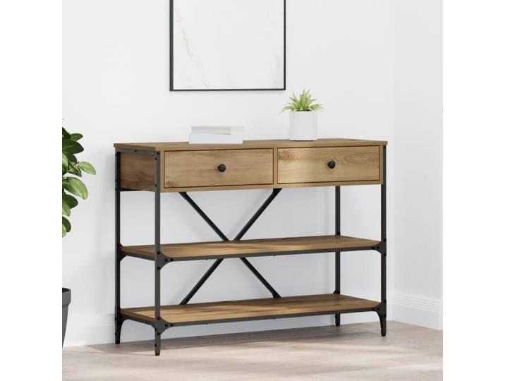 Table console en chêne artisan 100x34.5x75 cm en bois d ingénierie