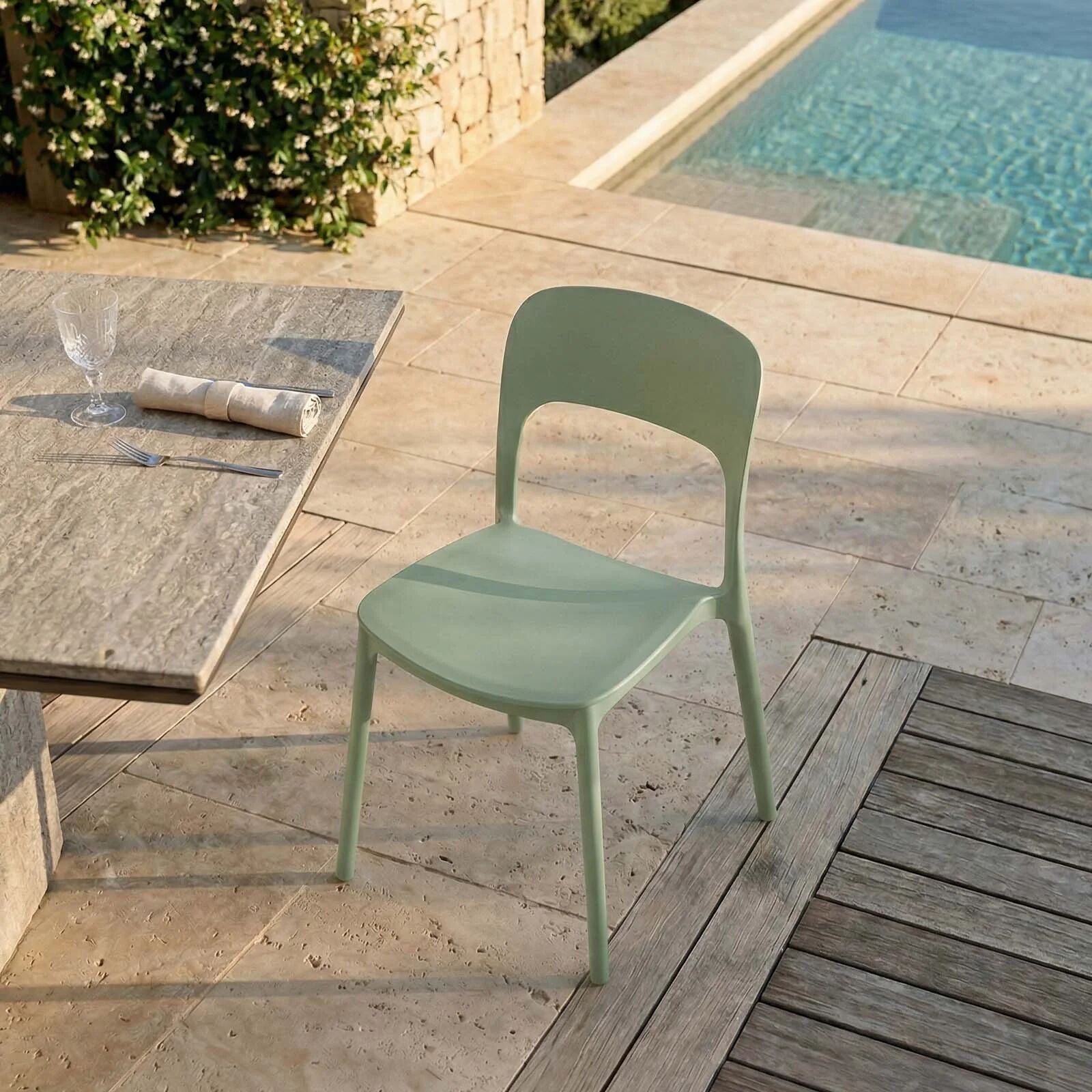 garneroarredamenti Sedia da giardino esterno bar dehors impilabile polipropilene verde salvia Halyard
