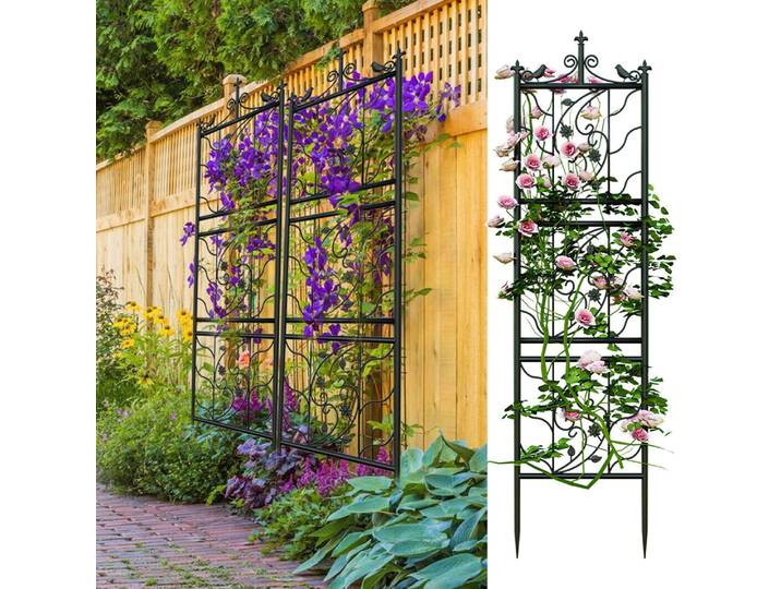 Lot de 2 treillis de jardin hauts en métal, clôture pour plantes grimpantes, barrière extérieure pour animaux, bordure de jardin