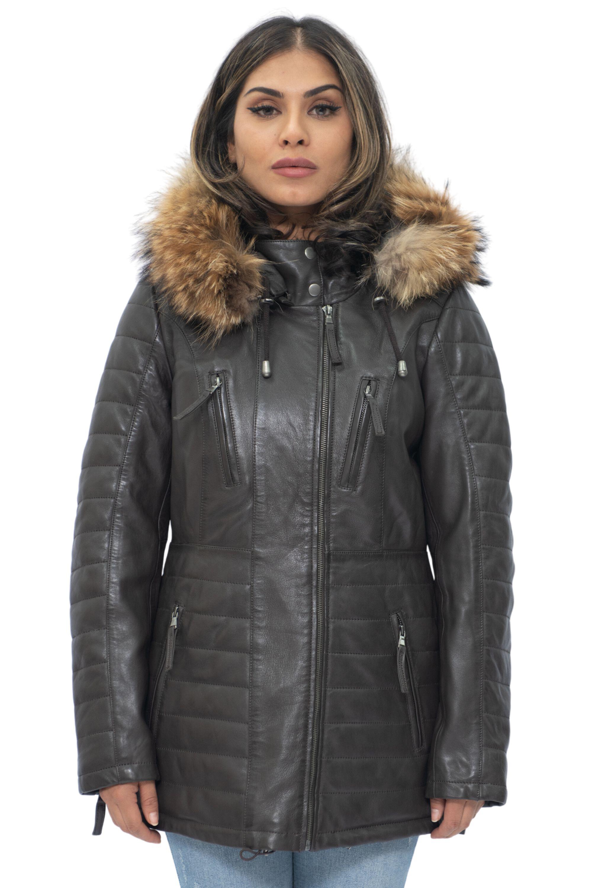 Gesteppte Damen-Parkajacke aus Leder – Curitiba