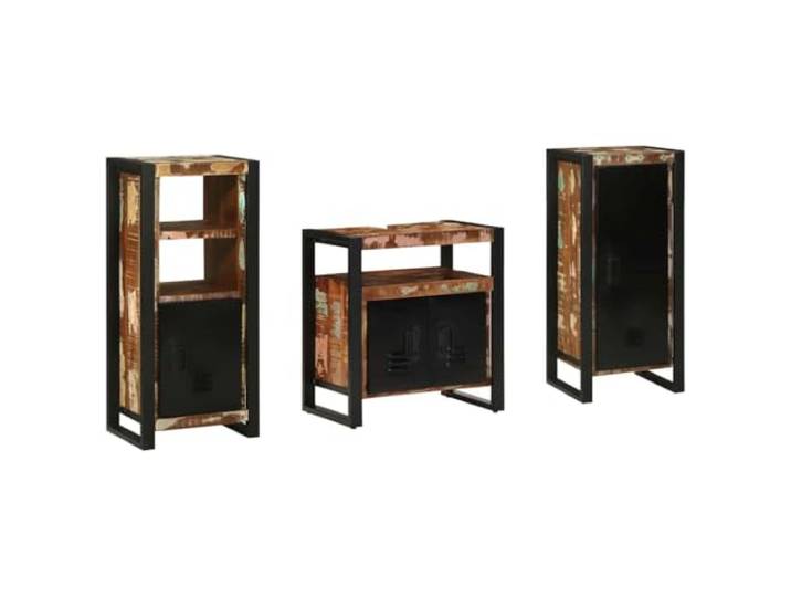 POUFGDR Badezimmermöbel-Set, 3-teilig, mehrfarbig und schwarz Wandschrank, Wandeinheit, zwei Schränke, rechteckiges Format, minimalistisches Design, Handtuchaufbewahrung