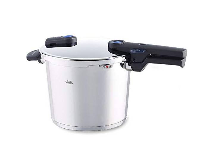 Fissler Vitaquick/Induktions-Schnellkochtopf (6 L, Ø 22 cm) Edelstahl-Dampfkochtopf, 2 Garstufen, stapelbar, Silber