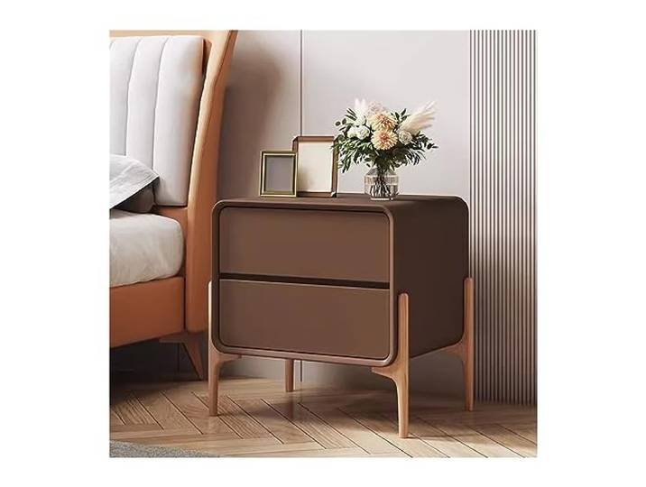 YANG11FAN Vielseitig Minimalistischer Schlafzimmer-Nachttisch kleine Schrank mit Doppelschubladen(Bruin,Groß)