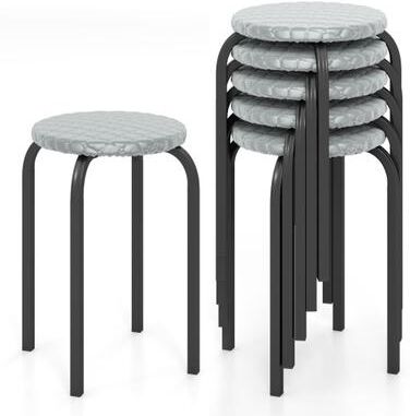 Costway 18 Inch Round Stackable Stools with Removable Washable Covers-Set of 6