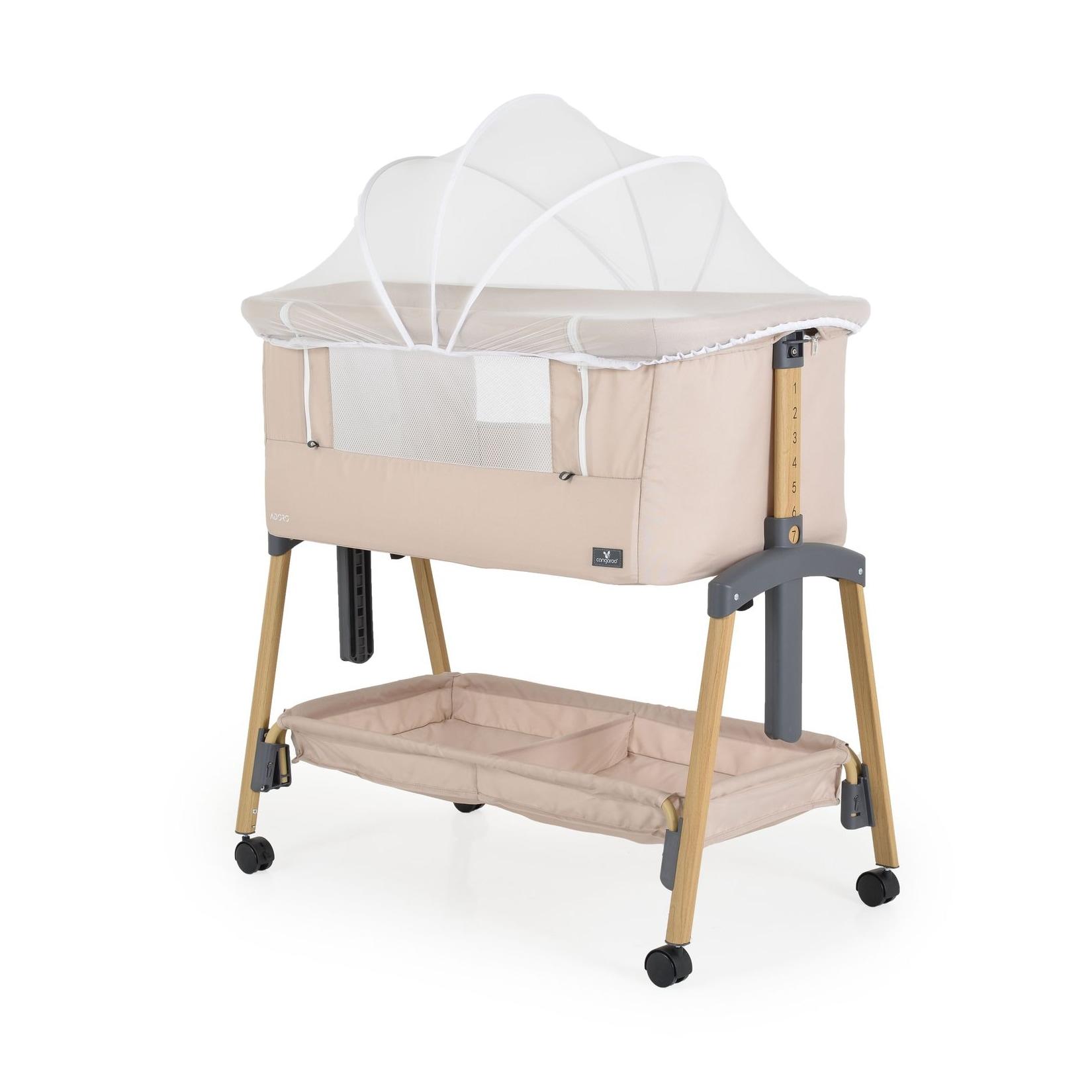 Cangaroo Babybett, Beistellbett Adoro, verstellbar, Matratze, Moskitonetz, Räder beige