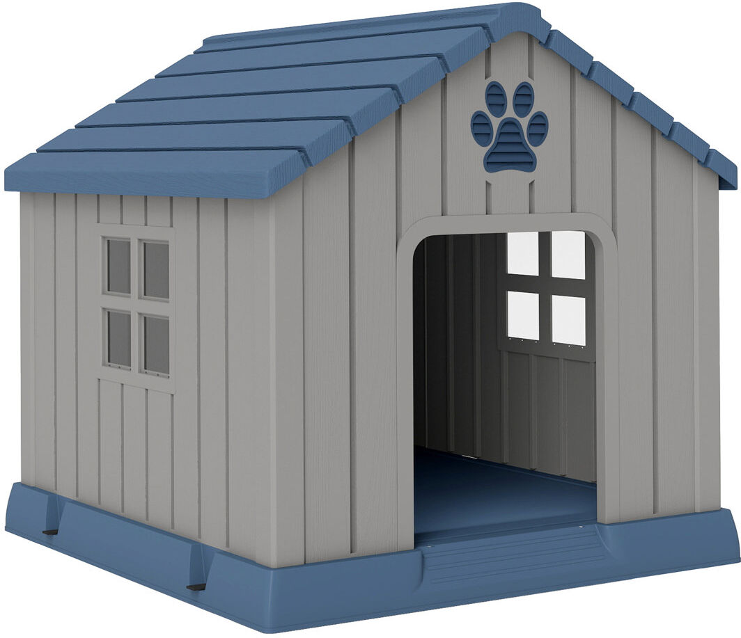 Archie & Oscar Dog Kennel Outdoor for Medium Dogs Waterproof Plastic Dog House Grey, Blue Medium (20-50lbs)