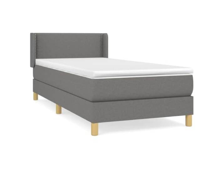 PUGYNBK Boxspringbett mit Matratze, Stoff, dunkelgrau, 90 x 200 cm Verstellbares Kopfteil, Taschenfederkerne, mittlere Festigkeit, atmungsaktives Gewebe