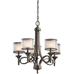 Elstead Lighting, Kronleuchter, Lacey Kronleuchter E14 5-fach Mission Bronze helle Umbra, Erd-Farbe, metallisch gefrostet (63.50 cm)
