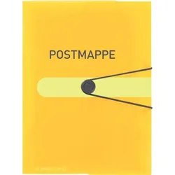 herlitz Gummizugmappe A4, gelb-transparent, mit Aufdruck Postmappe, 3 Klappen