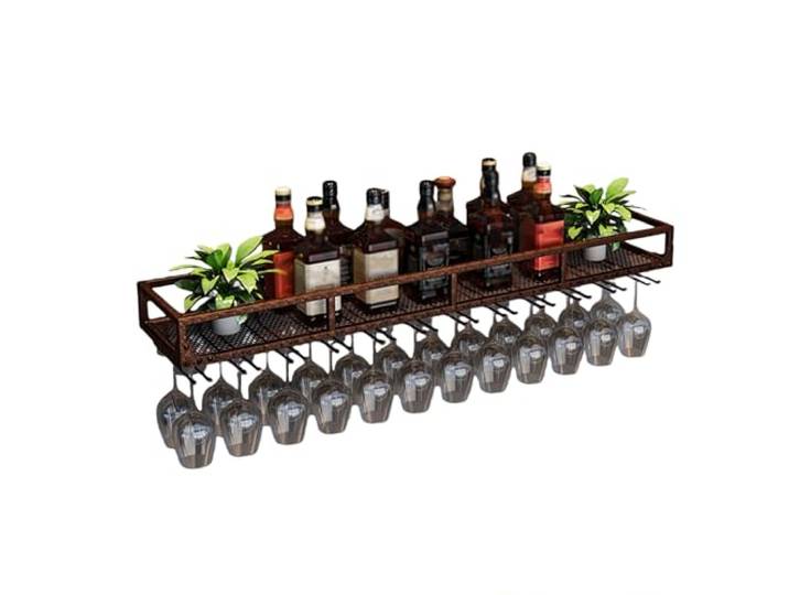 Weinregal Wand Flaschenregal Schmal Wine Rack mit Weinglashalter Bar Regal Wand Weinflaschenhalter Wandregal Küche Weinschrank Wandmontage für Esszimmer Home Bar Küche ( Color : Bronze , Size : 120*25