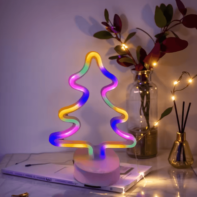 Inspire Curations Green Christmas Tree LED Neon Light USB & Battery Powered Desktop Holiday Decoration white green green