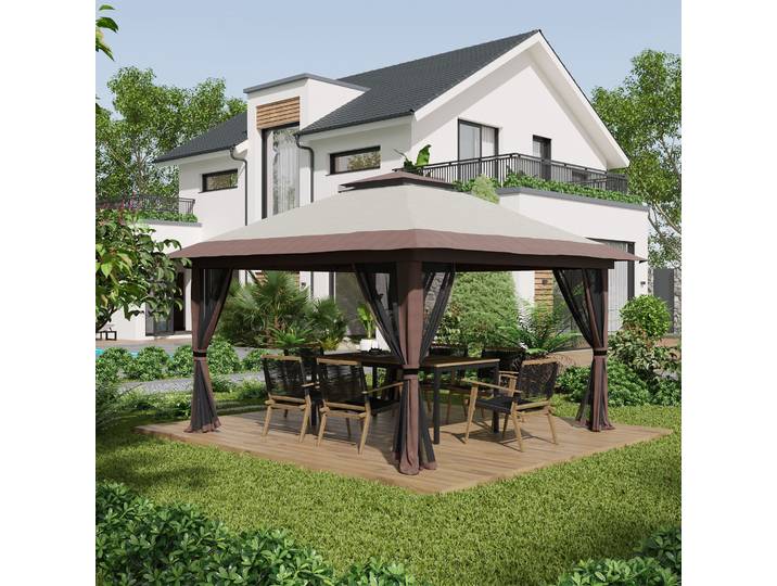 Outsunny Tonnelle Pop-Up 4x4m UV50+ Moustiquaires Beige