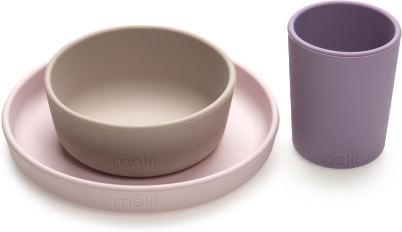 Melii Feeding Set set de repas Pink, Purple, Grey 3 pcs