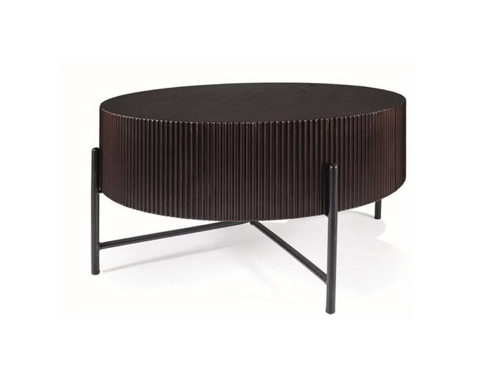 Table basse design ronde avec pieds en acier noir 80cm