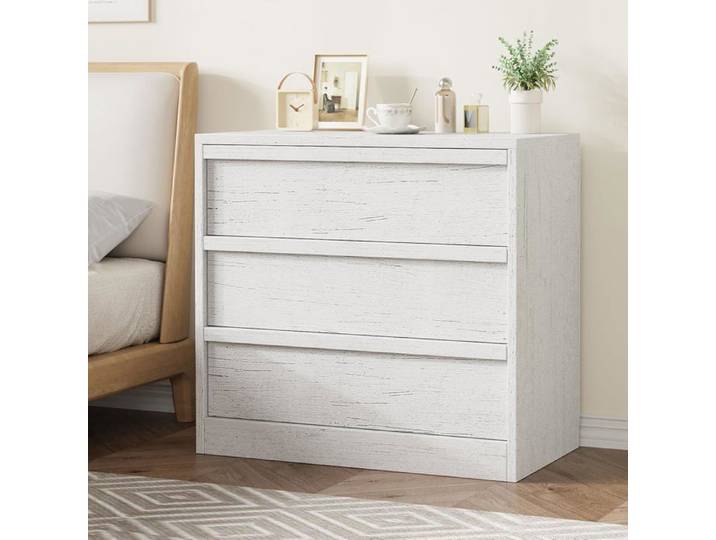 Commode à 3 Tiroirs pour Chambre Commodes Modernes Larges et Poignées Métalliques Commodes en Bois 75 x 39 x 77 cm Blanc