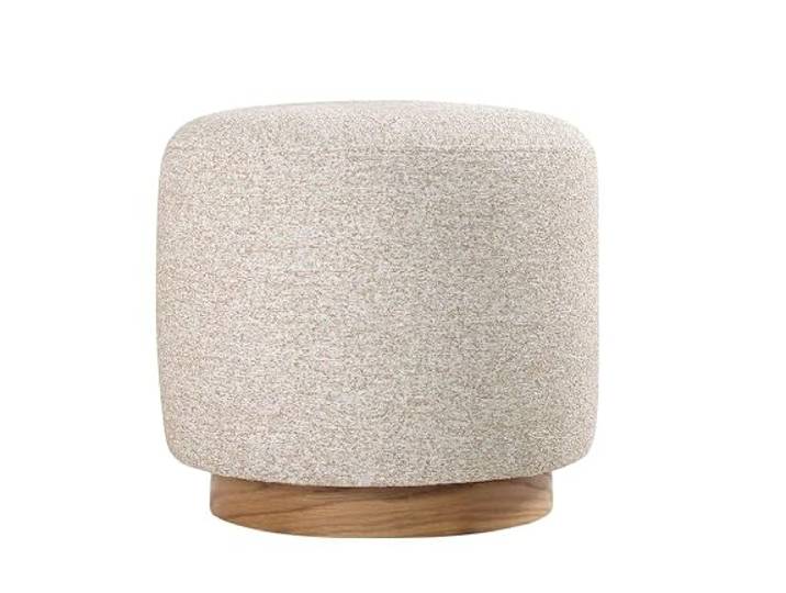 Atelier Del Sofa Beigefarbener Pouf mit Holzbeinen, 42 cm hoch und 45 cm Durchmesser 50% Baumwolle/50% Leinen, 6 cm orthopädischer Schaumstoff Stilvoller und bequemer Akzent