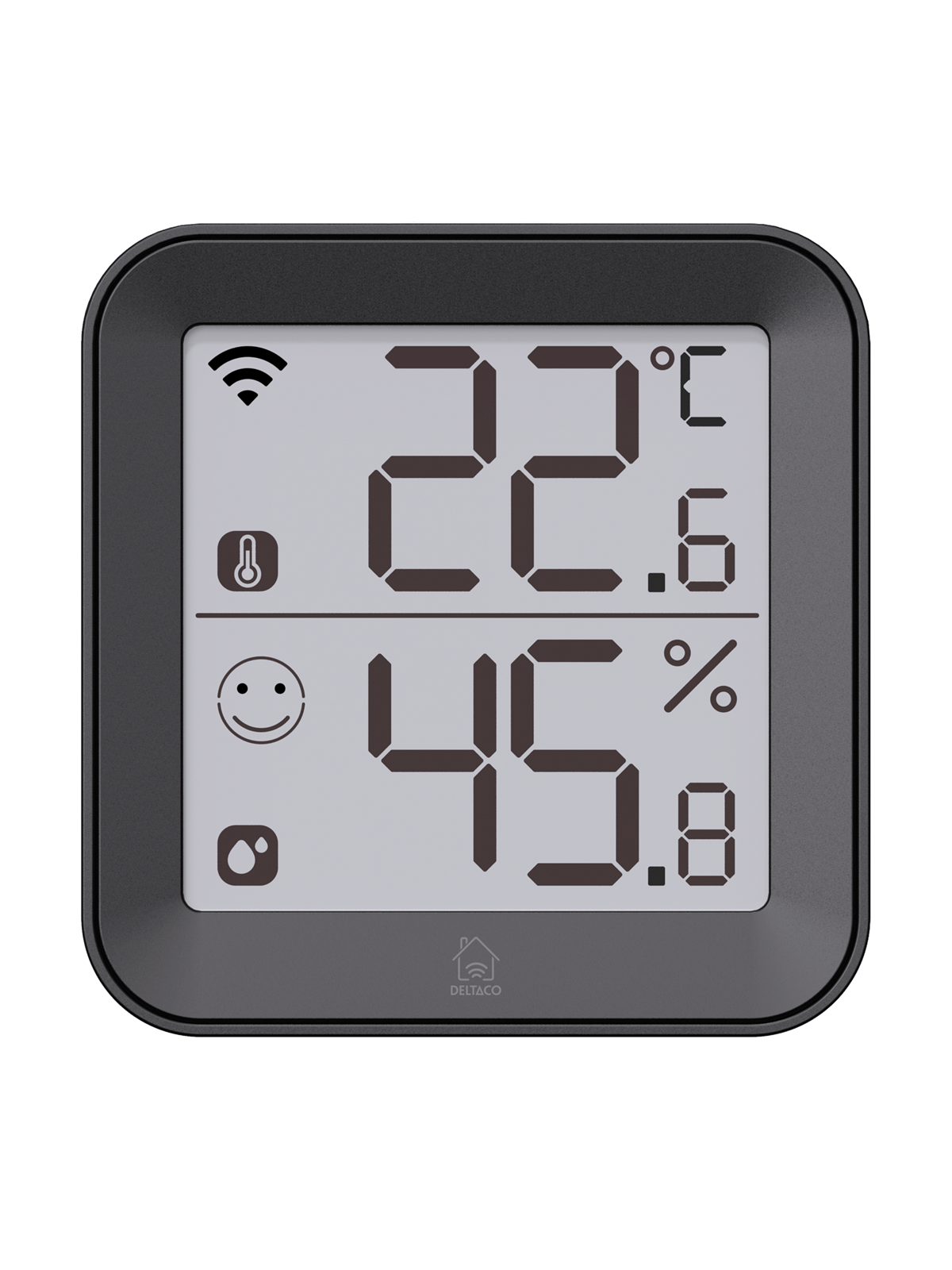 Deltaco SMART HOME Kleine Wetterstation, Innenbereich, Überwachung von Temperatur und Luftfeuchtigkeit, WiFi, Schwarz