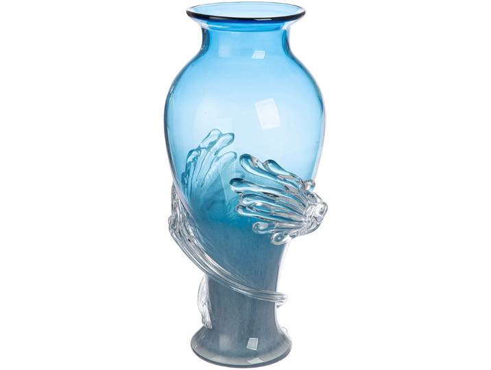 Tischvase CASABLANCA BY GILDE Vase Wave blau , blau, B:23cm H:50cm T:23cm Ø:23cm, Glas, Vasen, Tischvase