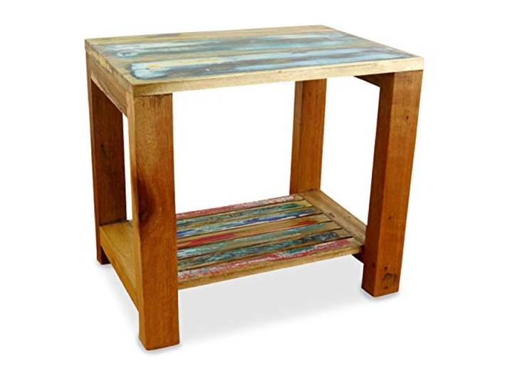 livasia Beistelltisch aus Teakholz – 50x35x50cm – Couchtisch Holz mit Rustikalem Design, Handgefertigt in Indonesien, Naturbelassenes Recyceltes Bootsholz, Versiegelt