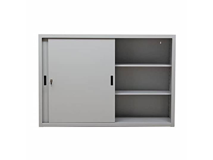 Schrank & Stuhl Aktenschrank Schiebetürenschrank Büroschrank mit höhenverstell­baren Fachböden, 109­x160x45 cm, Grau